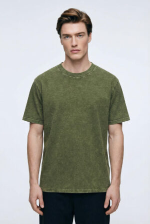 Vintage Wash Cotton Tee – Olive Green