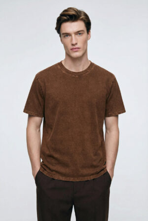 Vintage Wash Cotton Tee – Brown
