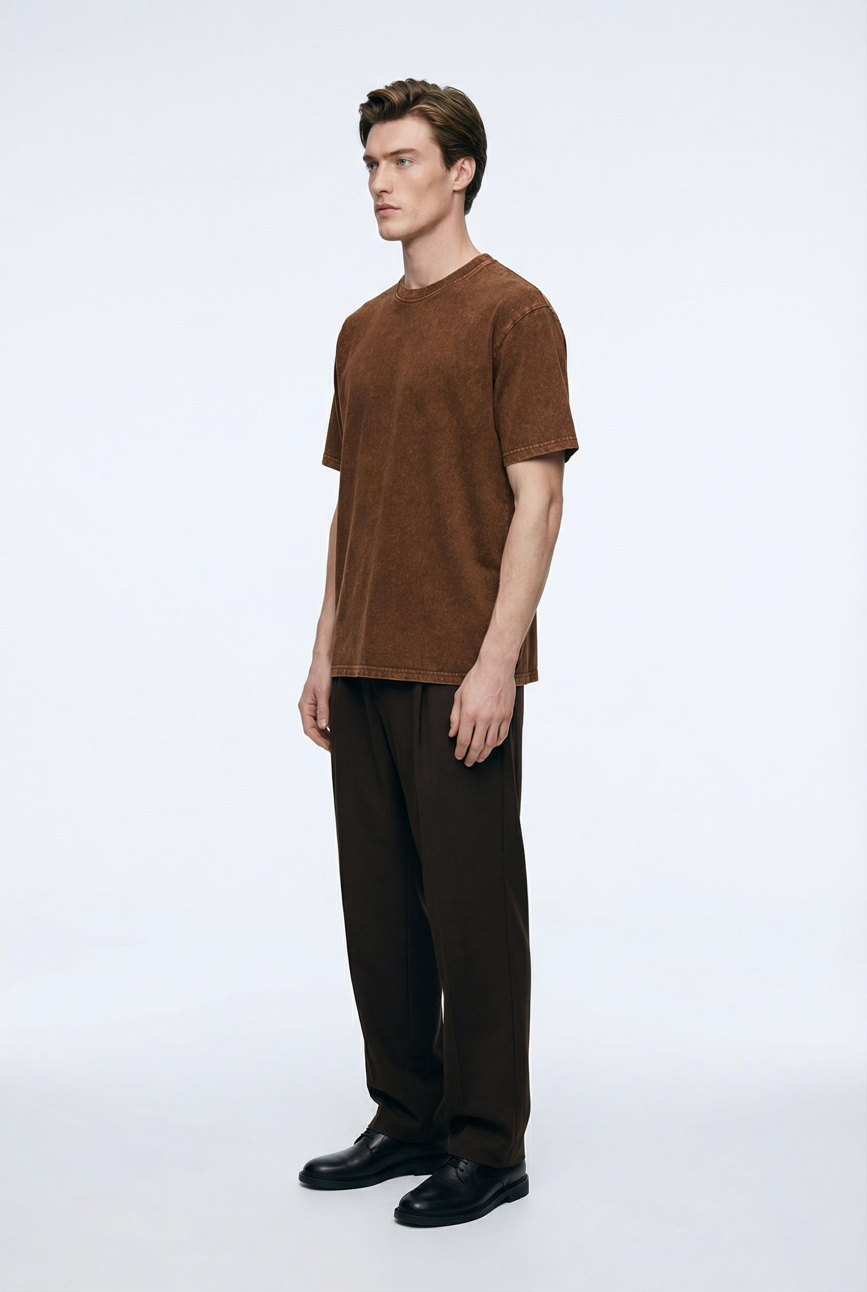 Vintage Wash Cotton Tee – Brown - Image 2