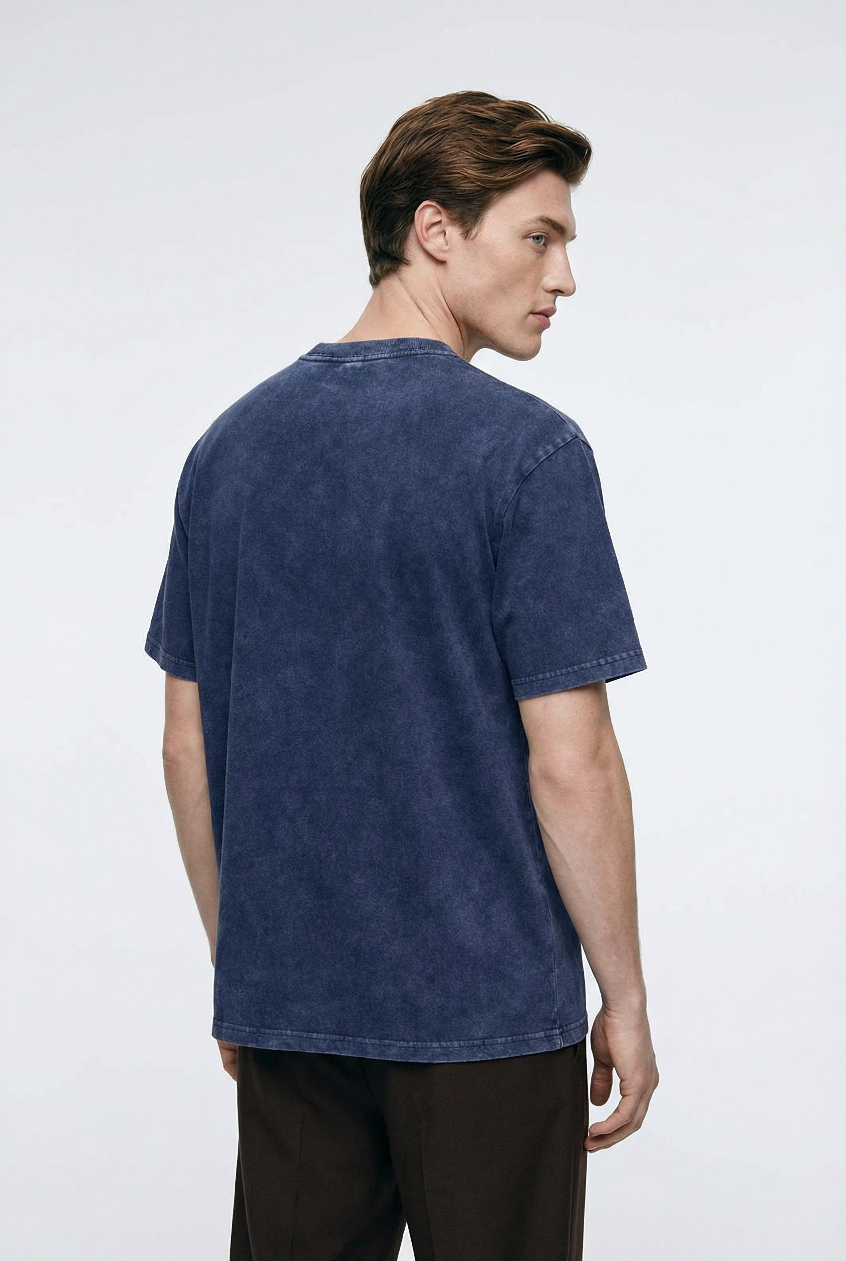 Vintage Wash Cotton Tee – Dark Blue - Image 2
